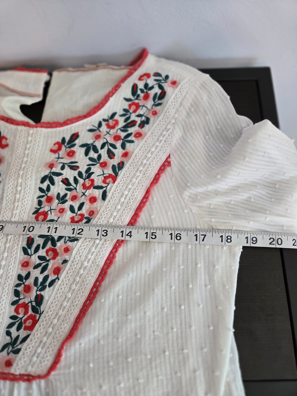 Boden Kelsey Ivory Swiss Dot  Embroidered Top 3/4 Sleeve Peasant Boho US 6 - Picture 10 of 11